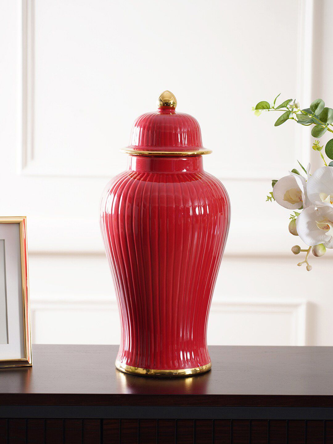 Pure Home and Living Red Large Velluto Urn Price in India