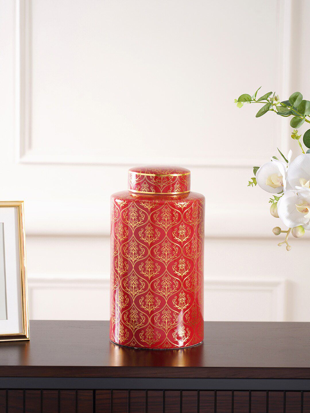 Pure Home and Living Red Printed Large Canister Price in India