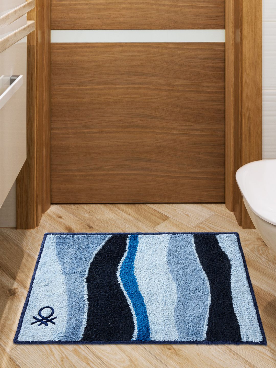 United Colors of Benetton Navy Blue Cotton 2300 GSM Safari Anti-skid Bathmat