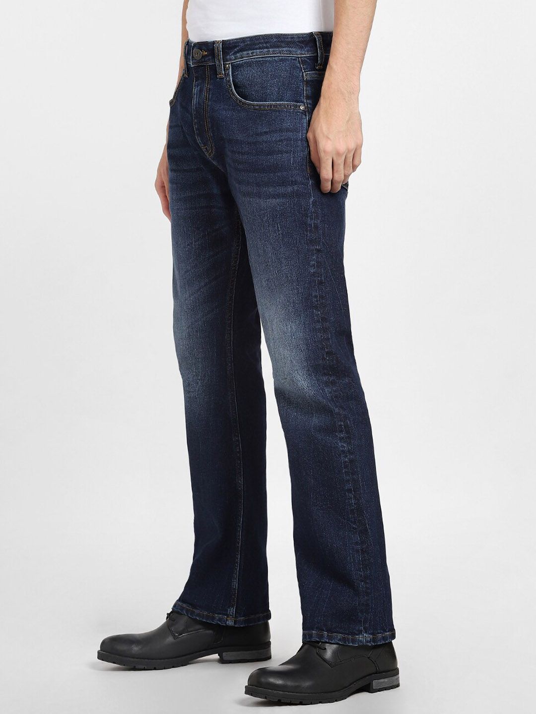 Navy Blue Bootcut Low-Rise Light Fade Jeans