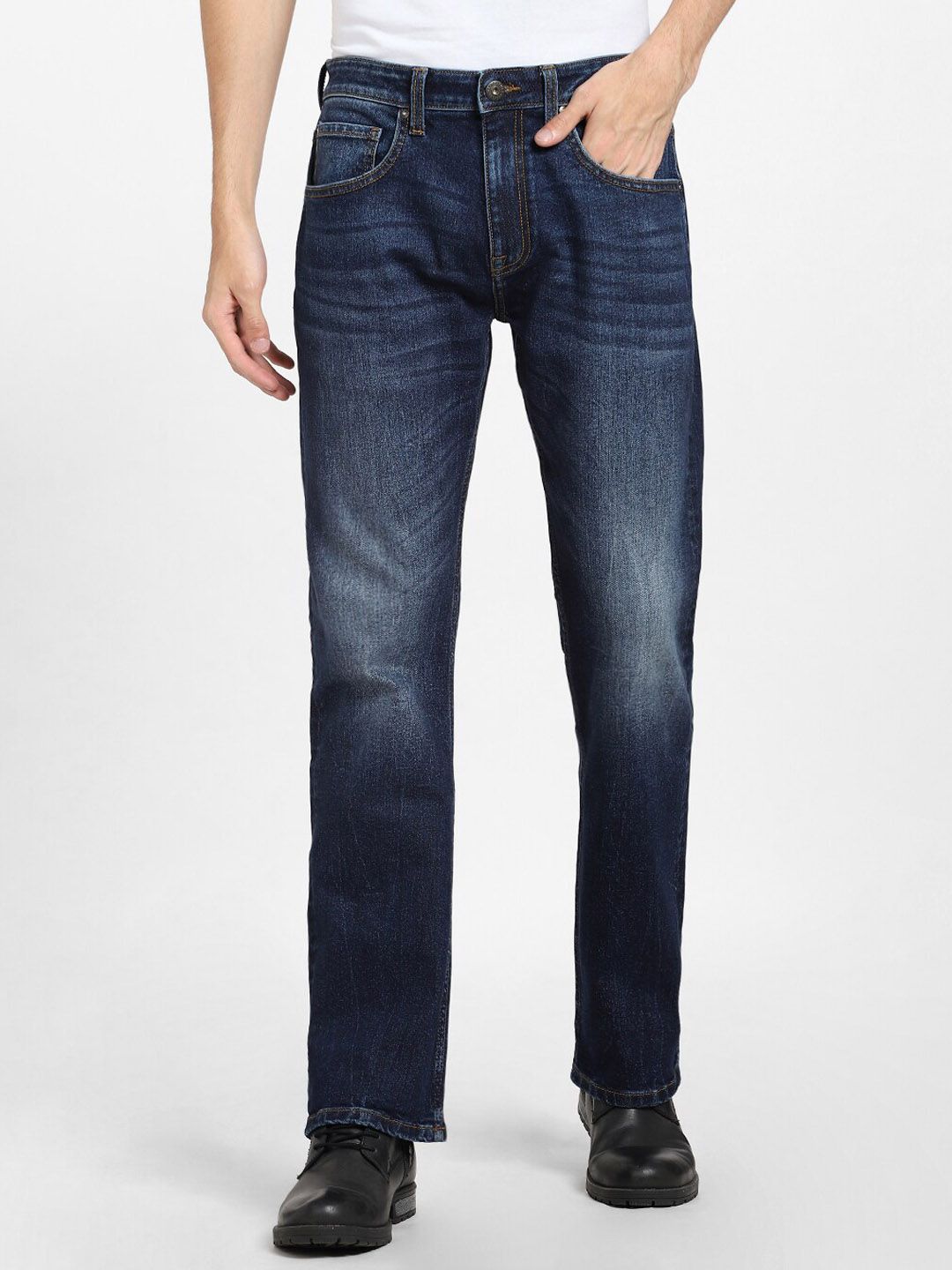 Navy Blue Bootcut Low-Rise Light Fade Jeans