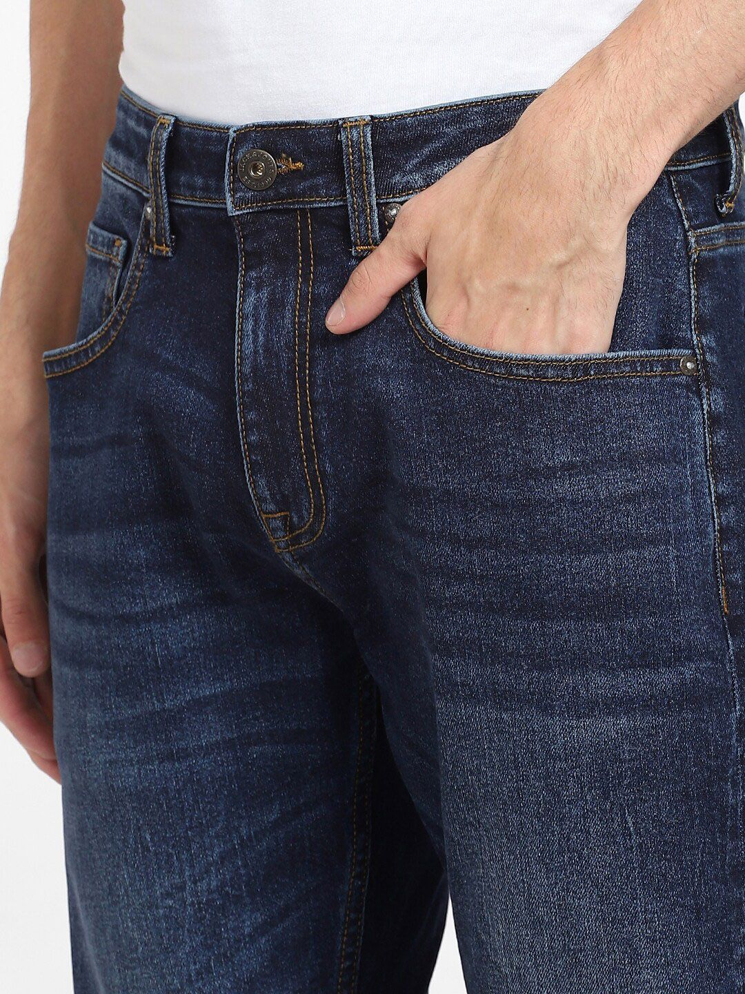 Navy Blue Bootcut Low-Rise Light Fade Jeans