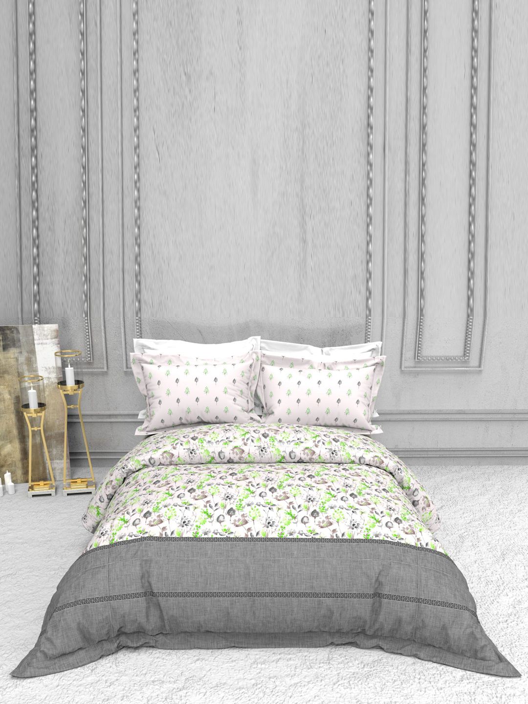 THE WHITE MOSS Floral 220 TC King Bedsheet with 2 Pillow Covers Price in India
