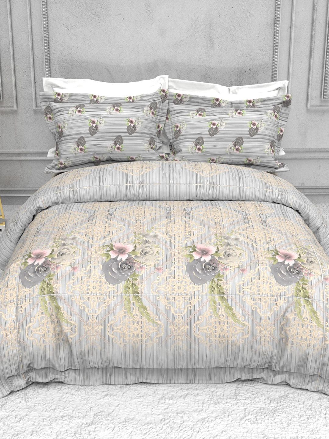 THE WHITE MOSS Floral 220 TC Cotton King Bedsheet with 2 Pillow Covers Price in India
