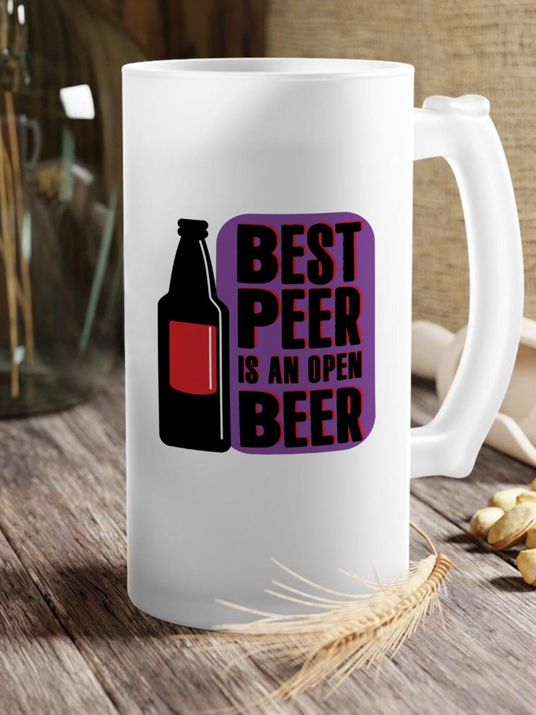Indigifts Transparent & Red Text or Slogans Printed Glass Beer Mug Price in India