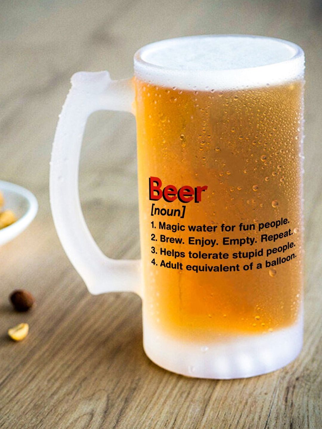 Indigifts Transparent & Black Text or Slogans Printed Matte Glass Beer Mug Price in India
