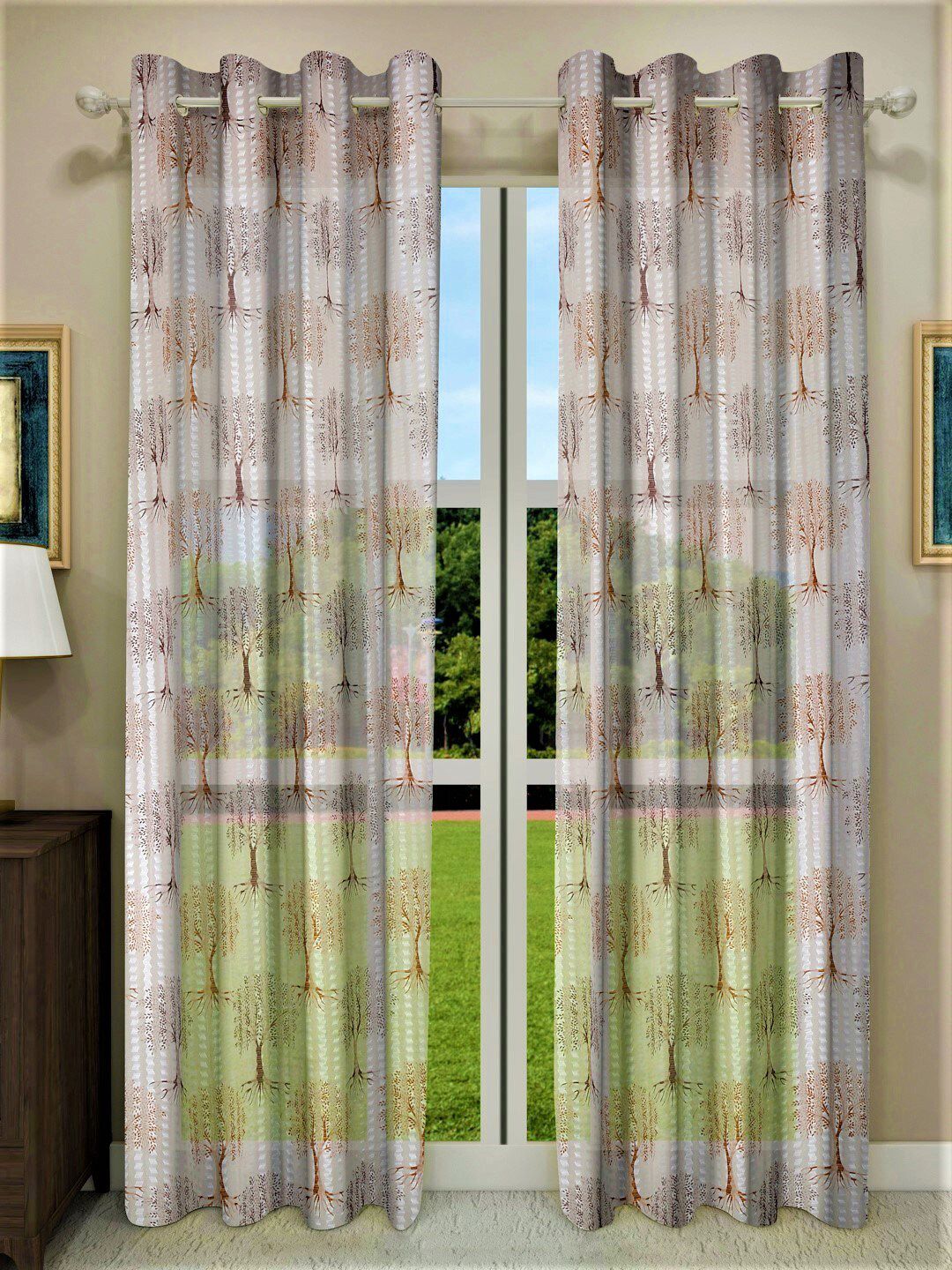 Home Sizzler Pack of 2 Brown & Off White Floral Sheer Window Curtains Price in India