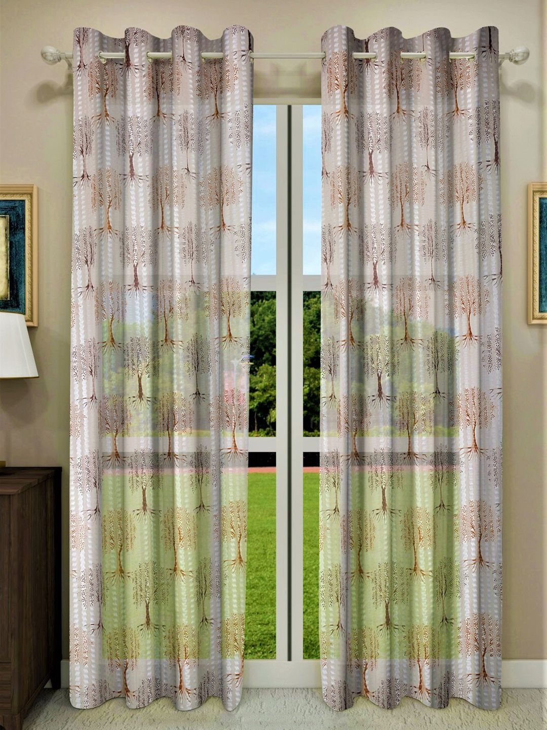 Home Sizzler Pack of 2 Brown & Off White Ethnic Motifs Sheer Door Curtains Price in India