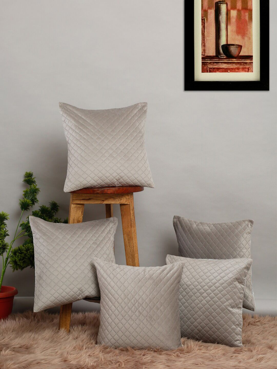 MULTITEX Set of 5 Geometric Velvet Square Cushion Covers Price in India