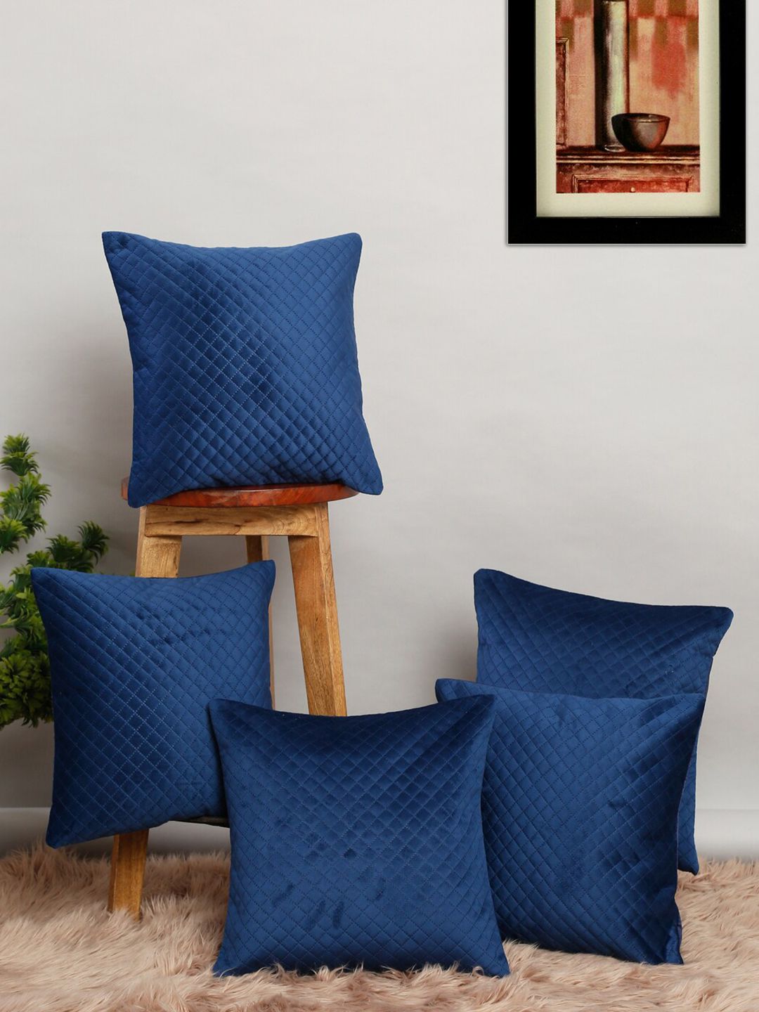 MULTITEX  Set of 5 Geometric Velvet Square Cushion Covers Price in India