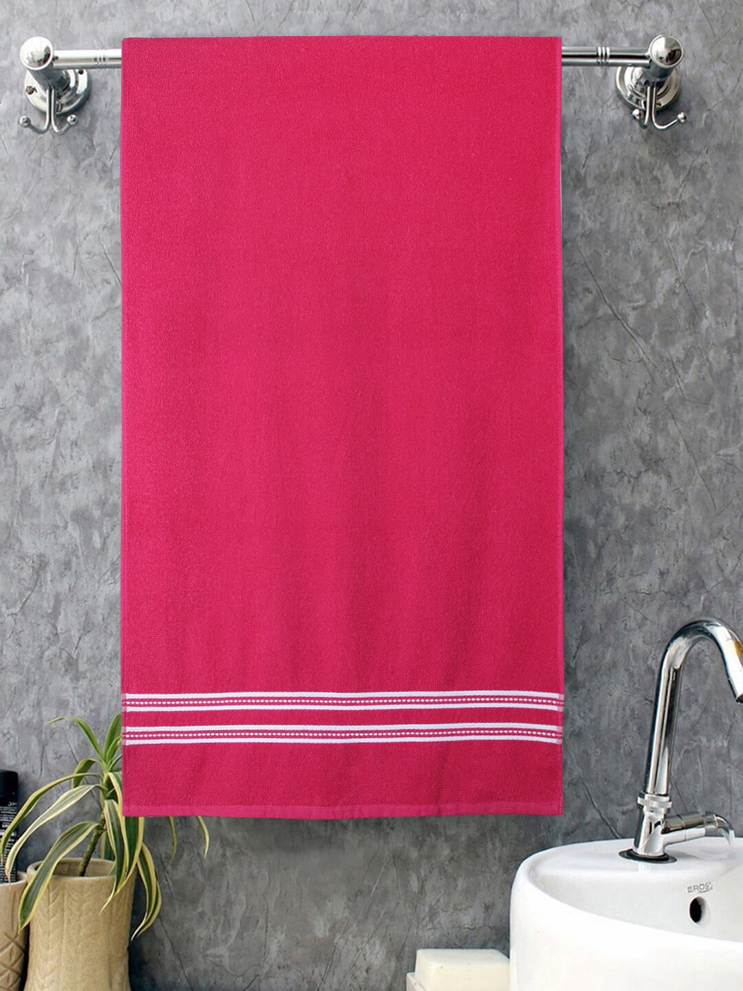 ROMEE Set Of 2 Pink & Navy Blue Solid 500 GSM Cotton Bath Towels Price in India