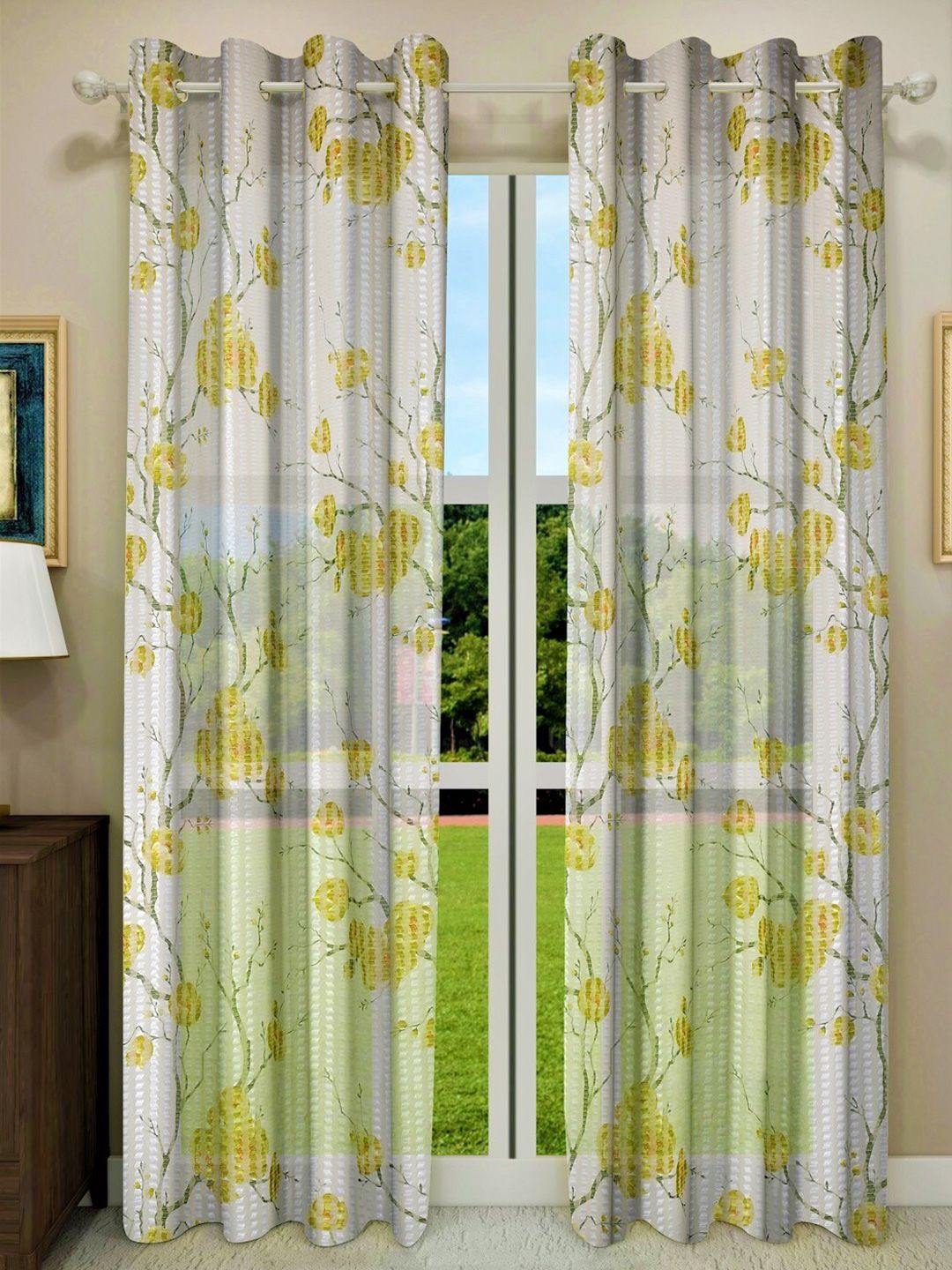 Home Sizzler  Set of 2 Floral Sheer Door Curtain Price in India