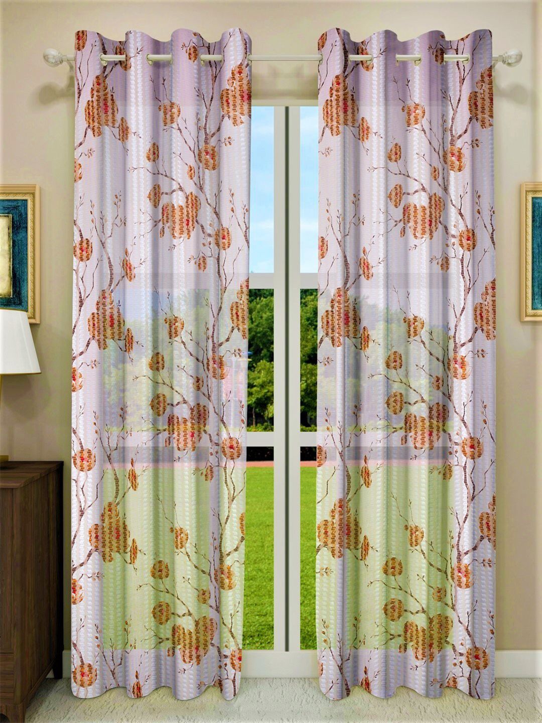 Home Sizzler  Set of 2 Floral Sheer Window Curtain Price in India