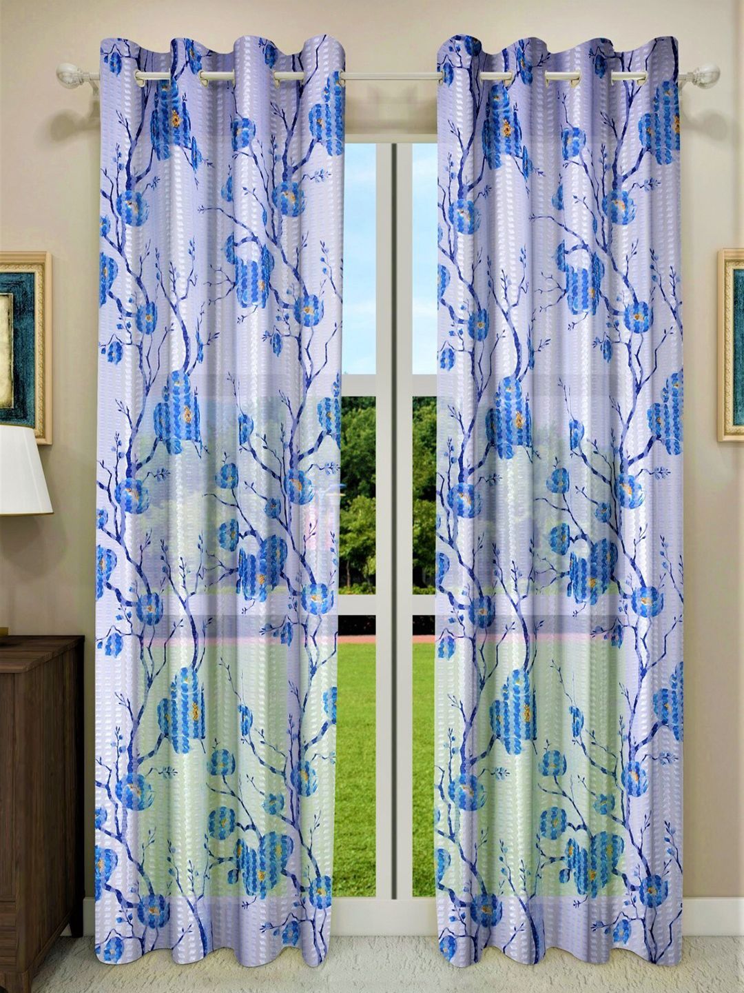 Home Sizzler  Set of 2 Floral Sheer Window Curtain Price in India