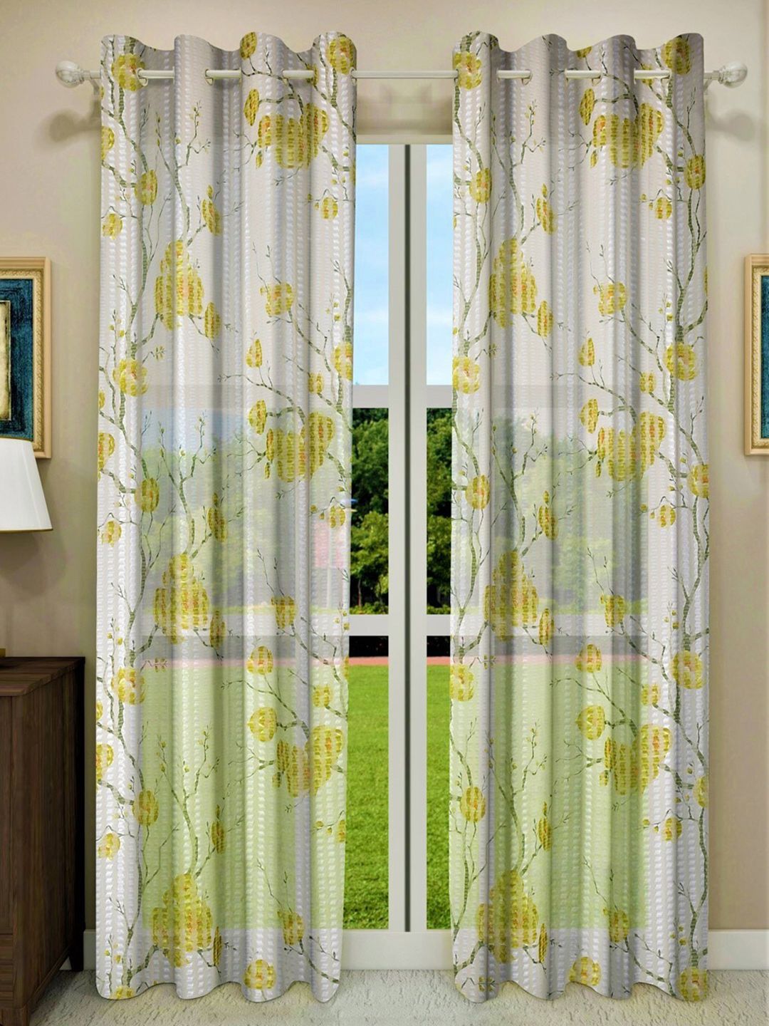 Home Sizzler Set of 2 Floral Sheer Long Door Curtain Price in India