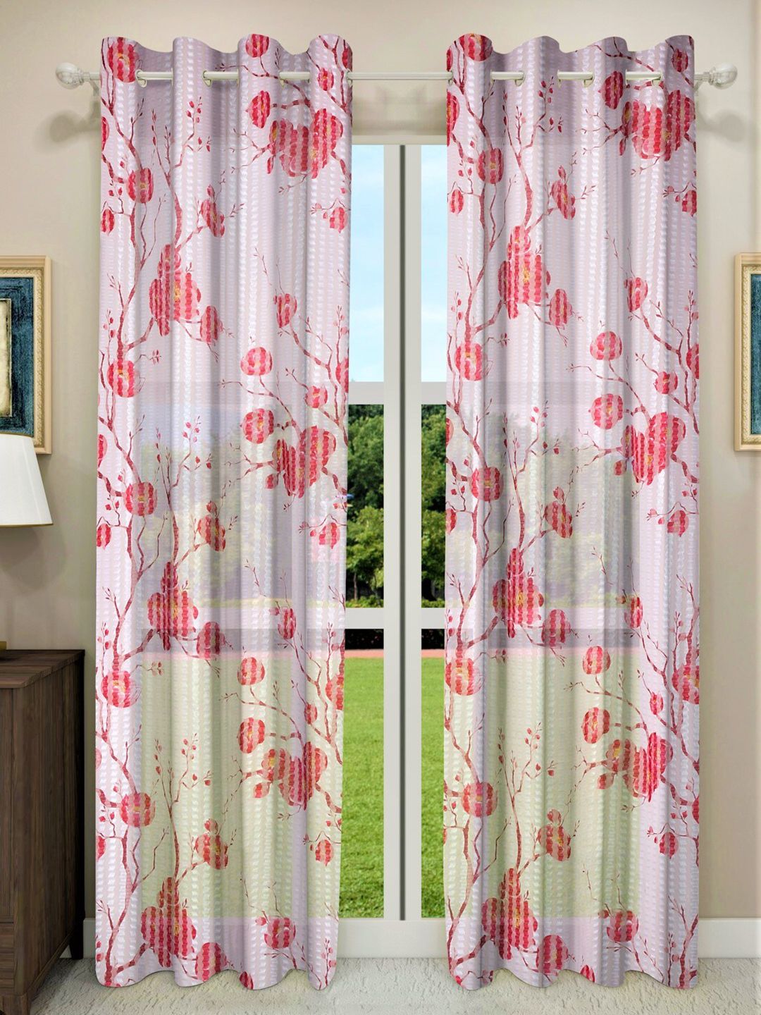 Home Sizzler  Set of 2 Floral Sheer Long Door Curtain Price in India