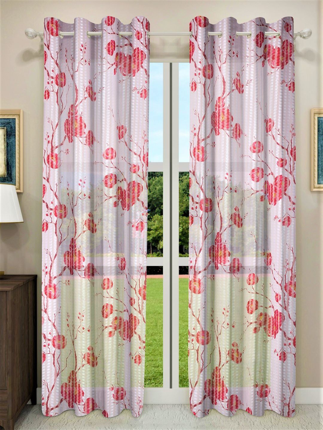 Home Sizzler Set of 2 Floral Sheer Window Curtain Price in India