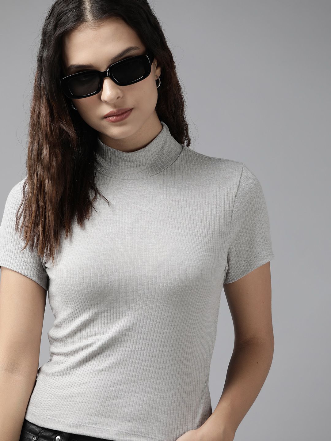 Roadster Grey High Neck Top Price in India