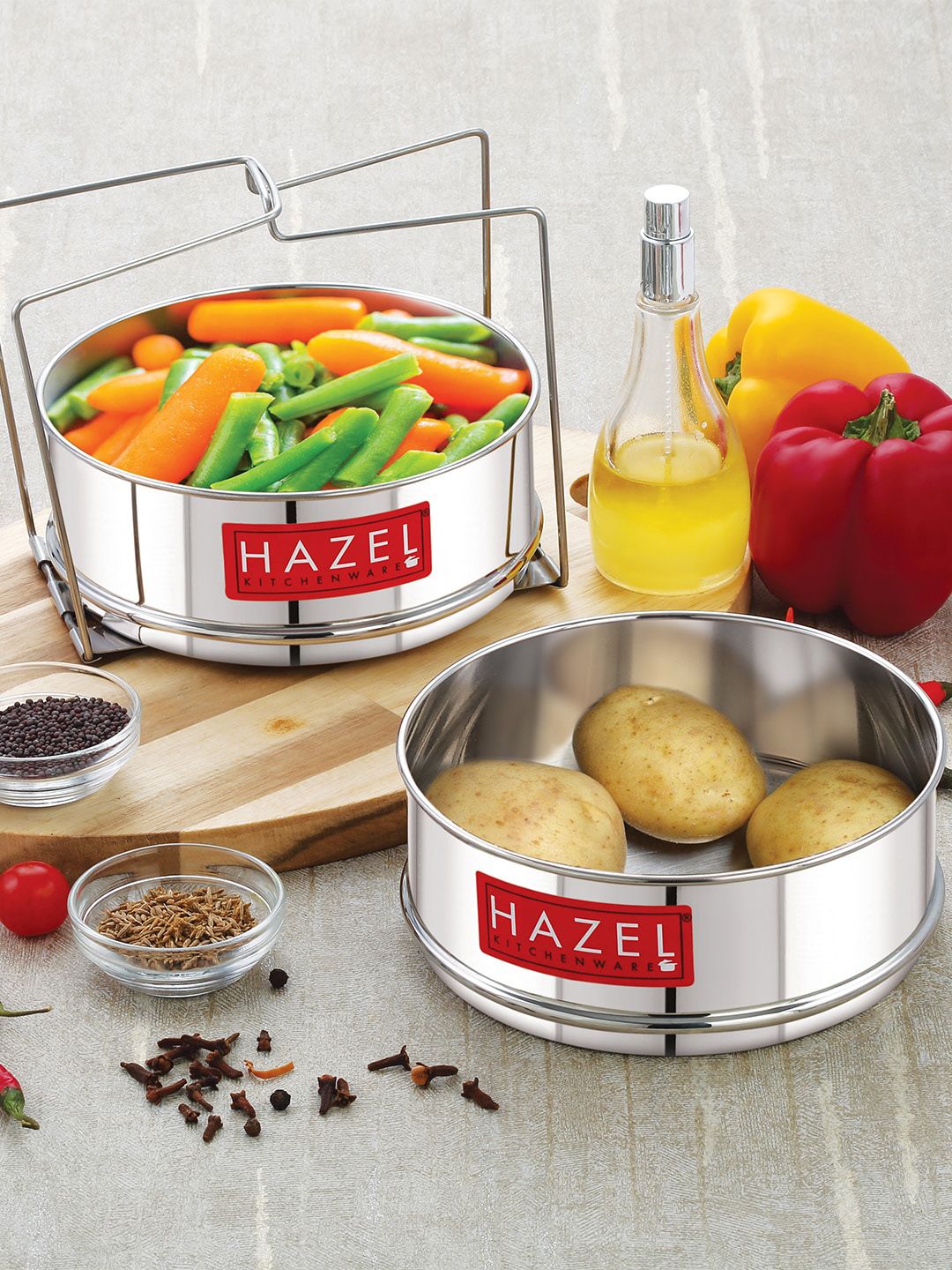 HAZEL Silver Toned Solid Two Tiered Lunch Box Price in India