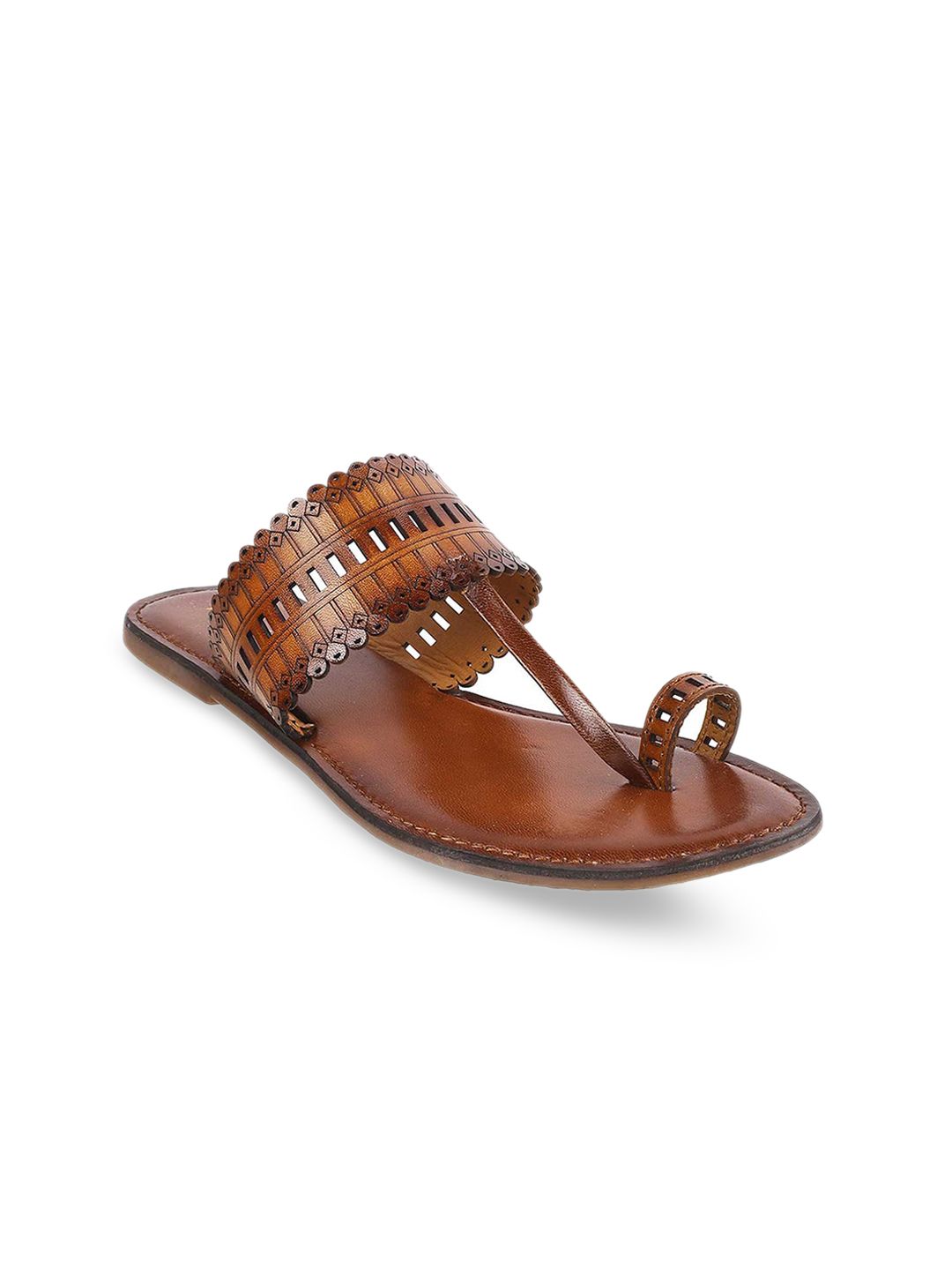 Mochi Women Brown One Toe Flats with Tassels Price in India
