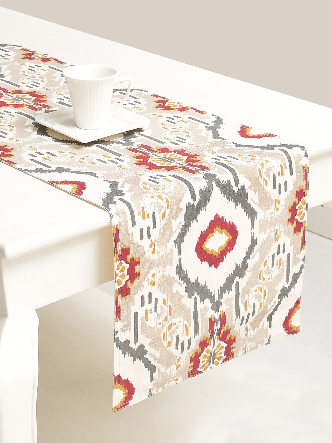 BLANC9 Beige & Grey Printed Pure Cotton Rectangular Table Runner Price in India