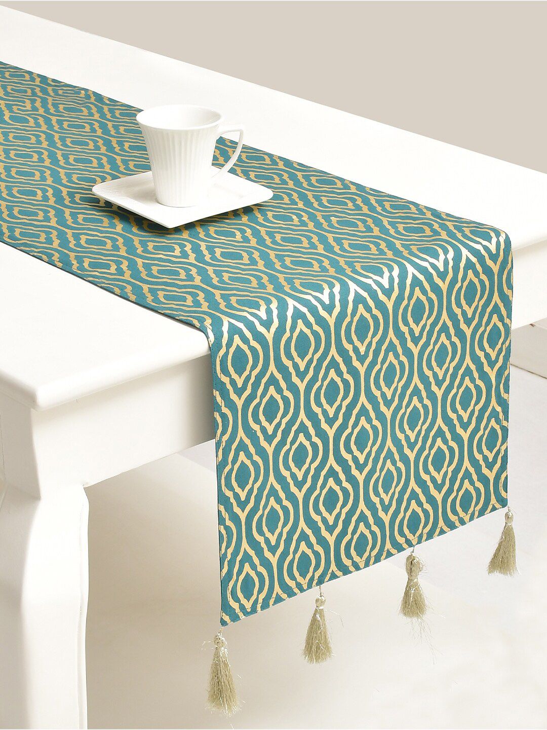 BLANC9 Turquoise Blue Printed Pure Cotton Dining Table Runners Price in India