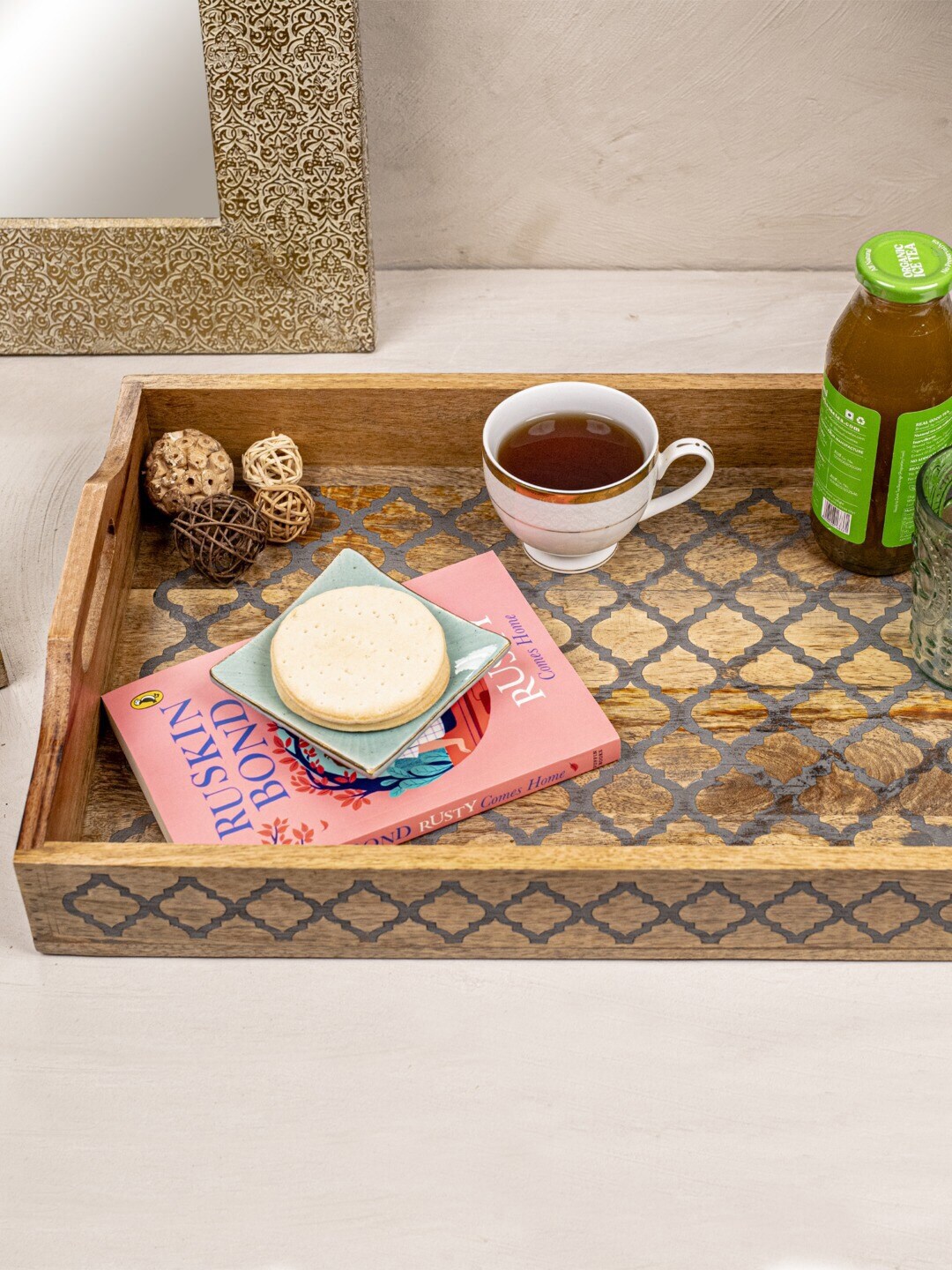 The 7 DeKor Brown Printed Wooden Rectangular Tray Price in India