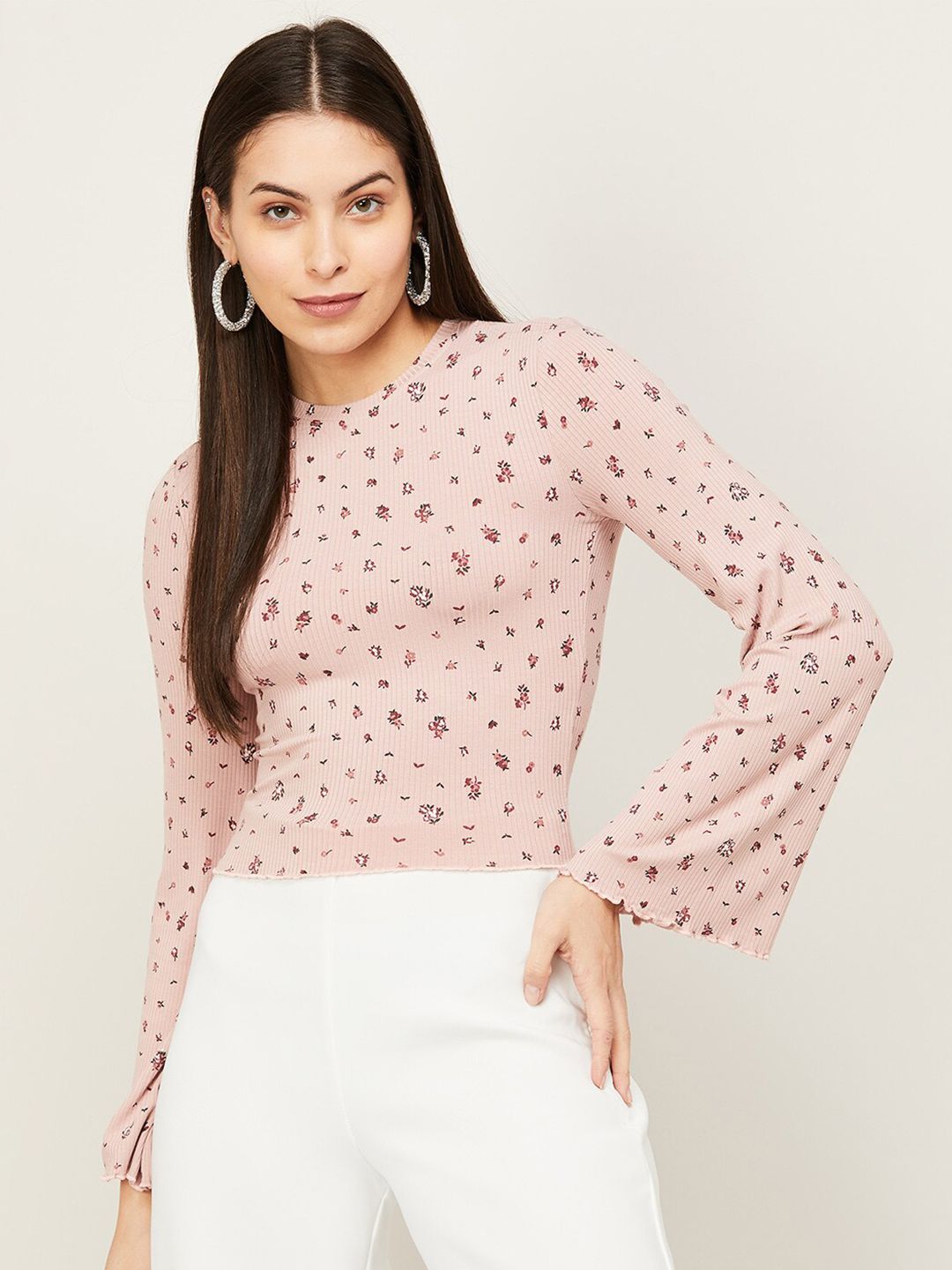Ginger by Lifestyle Pink Floral Printed Crop Top Price in India