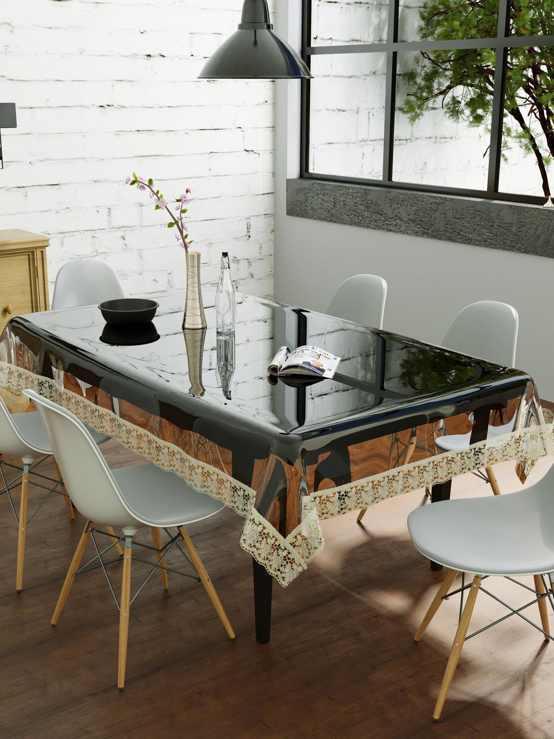 Clasiko Gold-Tone & Transparent 4 Seater Anti Slip Table Cover  Table Covers Price in India