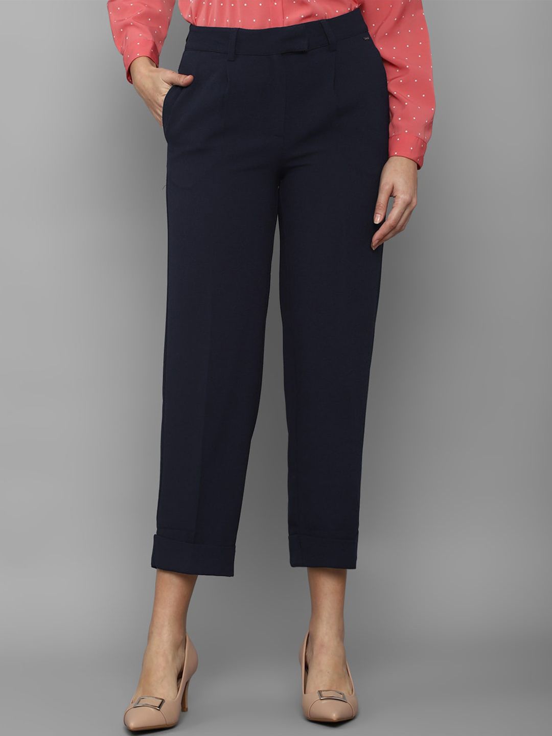 Allen Solly Woman Navy Blue Pleated Trousers Price in India Full