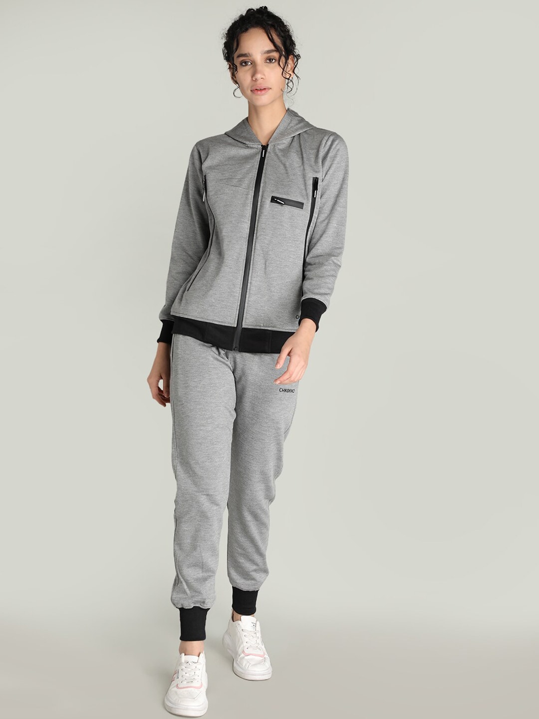 CHKOKKO Women Light Grey Solid Tracksuits Price in India