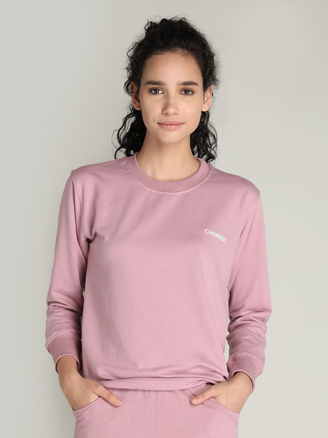 CHKOKKO Women Pink Solid Cotton T-shirt Price in India