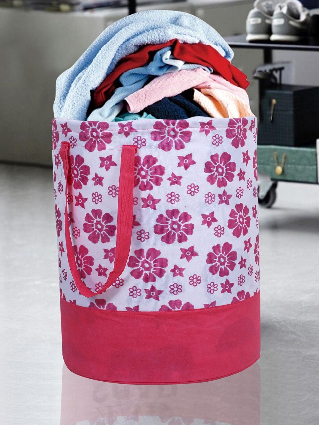 Home Fresh Set of 2 Black & Pink Printed Laundry Bag Price in India