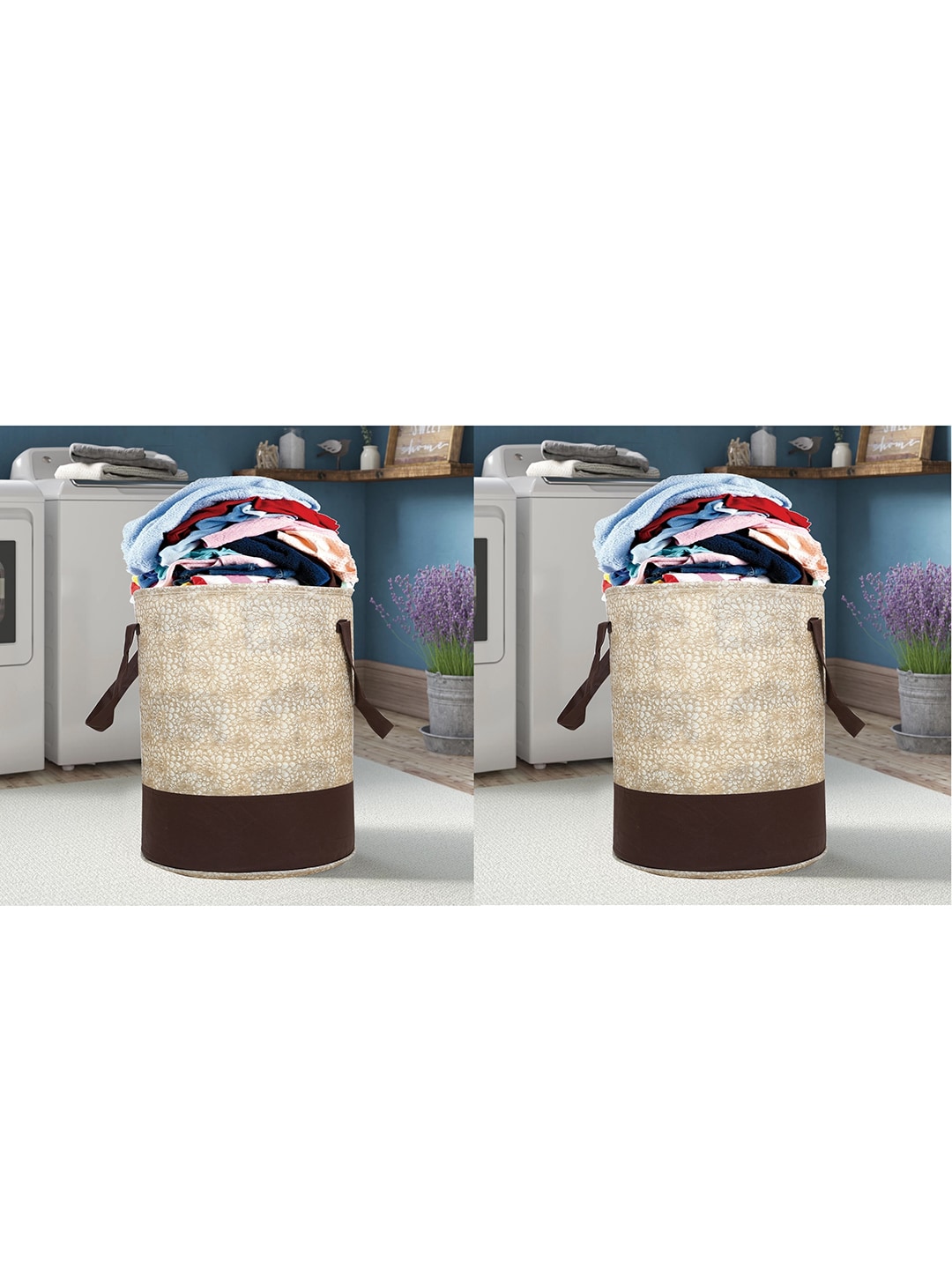 Home Fresh Set of 2 Brown Printed Laundry Bag Price in India