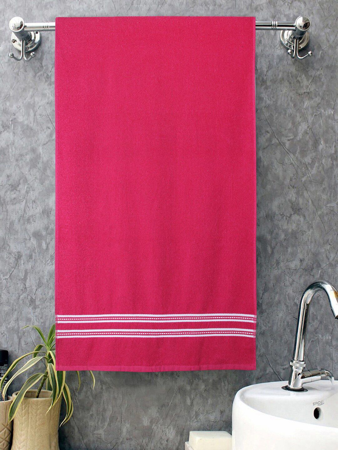ROMEE Set Of 2 Pink & Green Solid 500 GSM Cotton Bath Towels Price in India