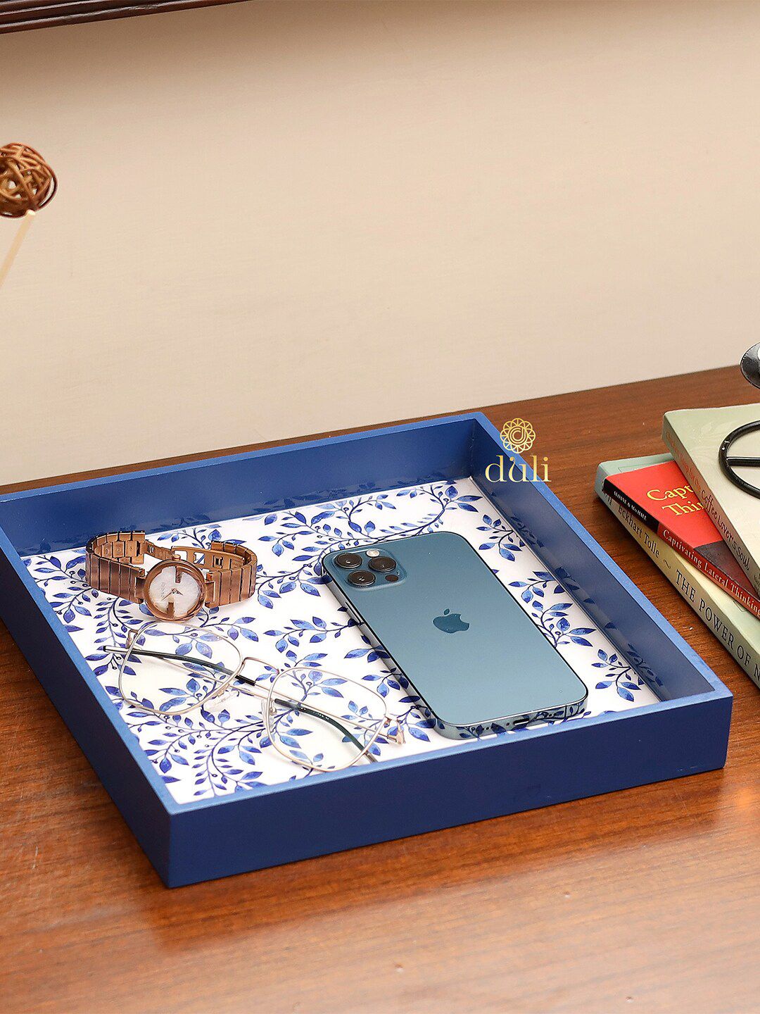DULI Blue & White Floral Printed Tray Price in India