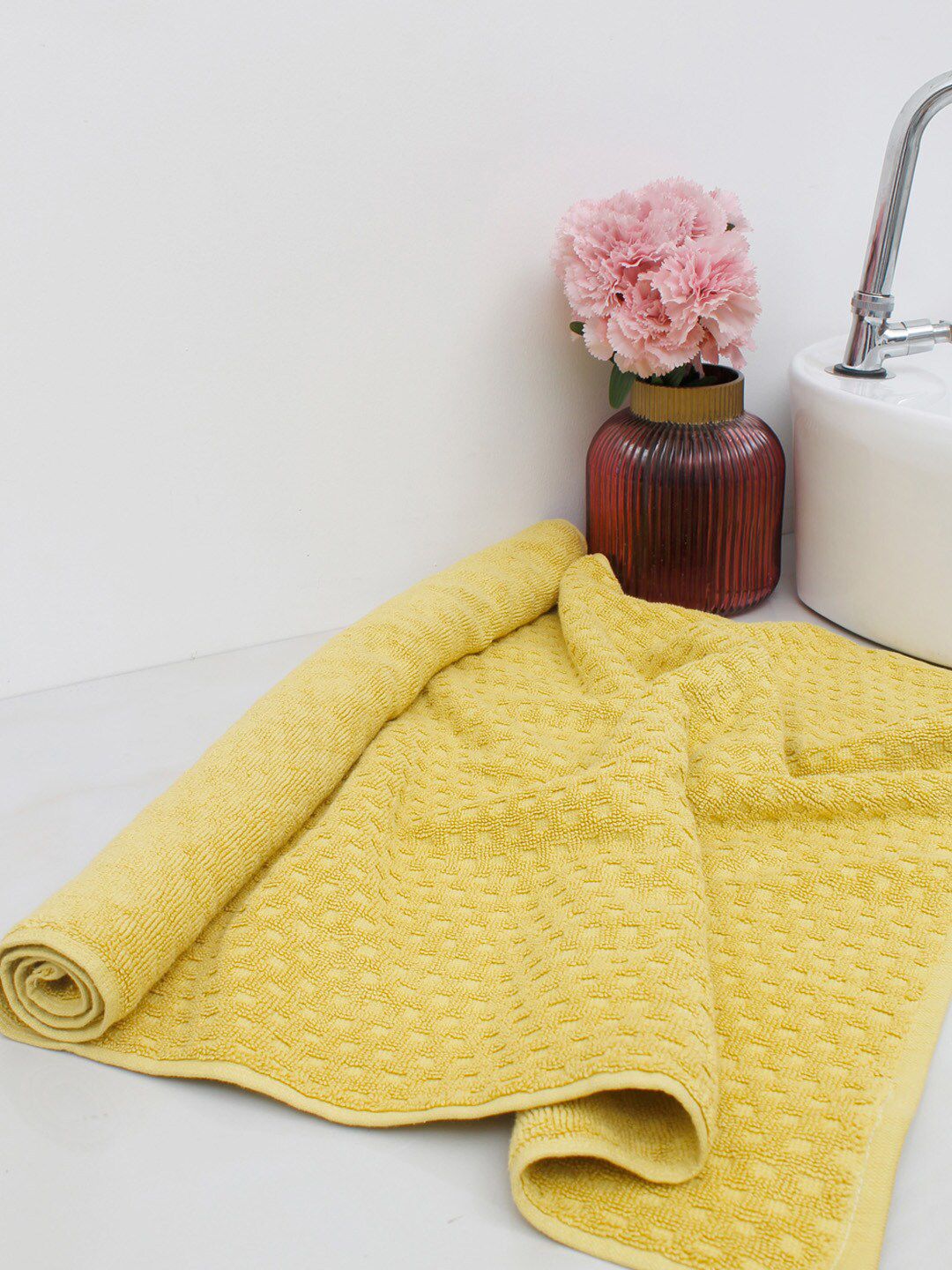 AVI Living Yellow Textured 750 GSM Pure Cotton Bath Rug Price in India