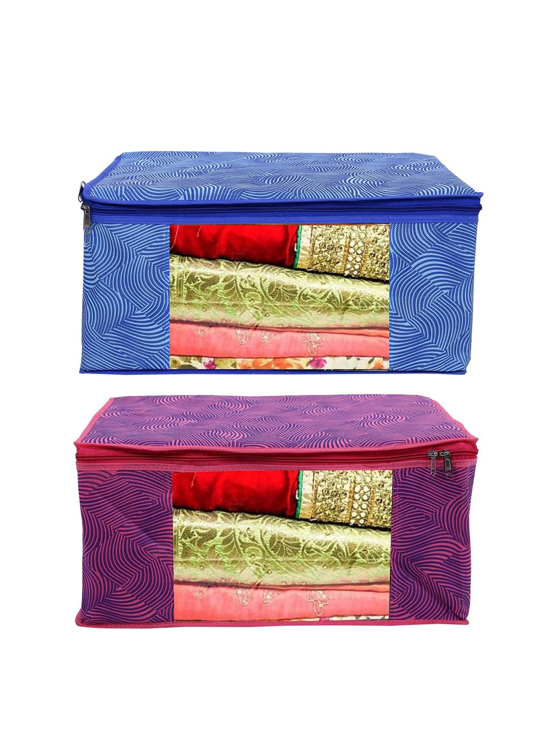 Home Fresh Set Of 2 Purple & Blue Printed Saree Organisers Price in India