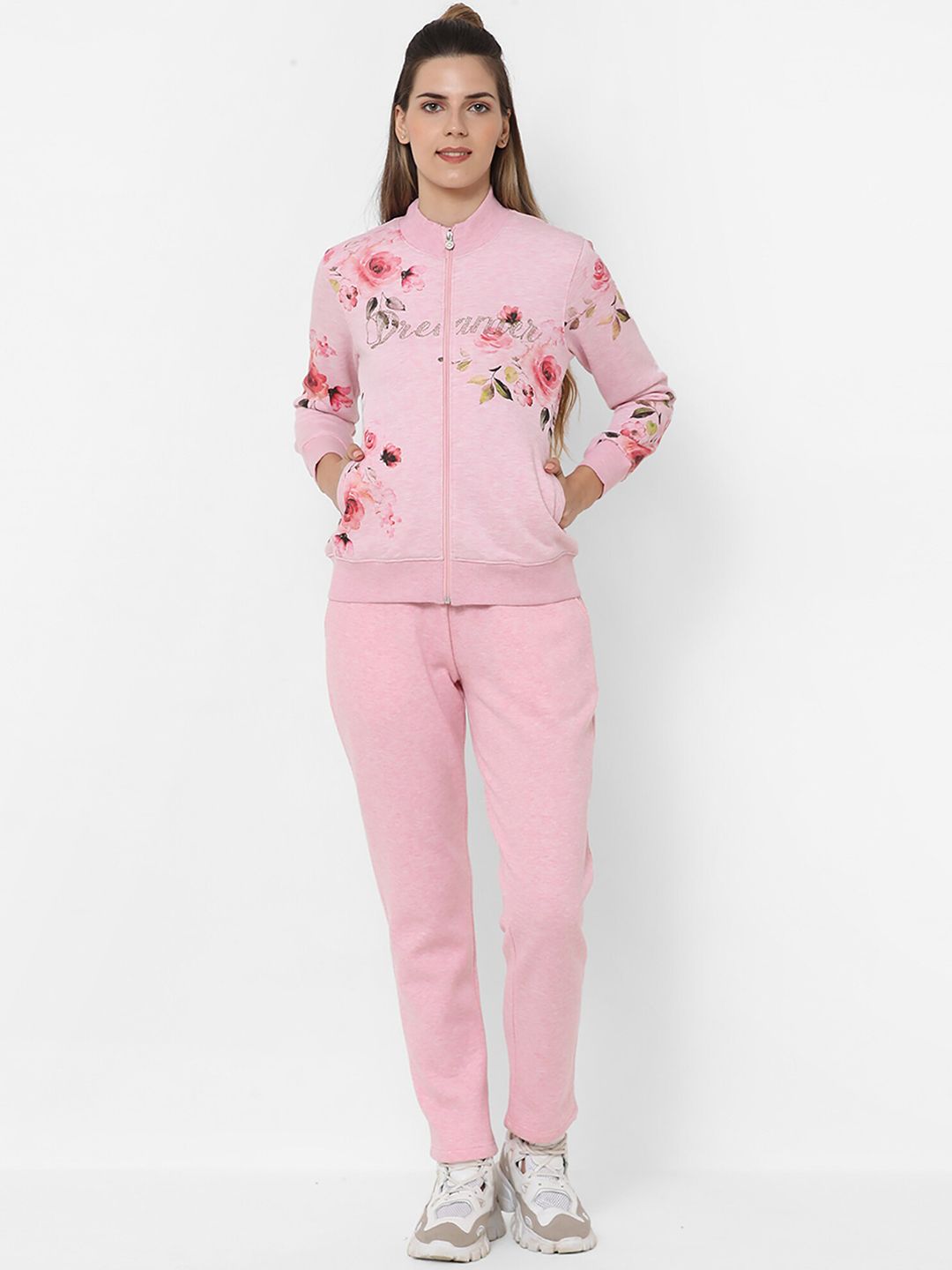 Sweet Dreams Women Pink Floral Printed Cotton Tracksuit Price in India