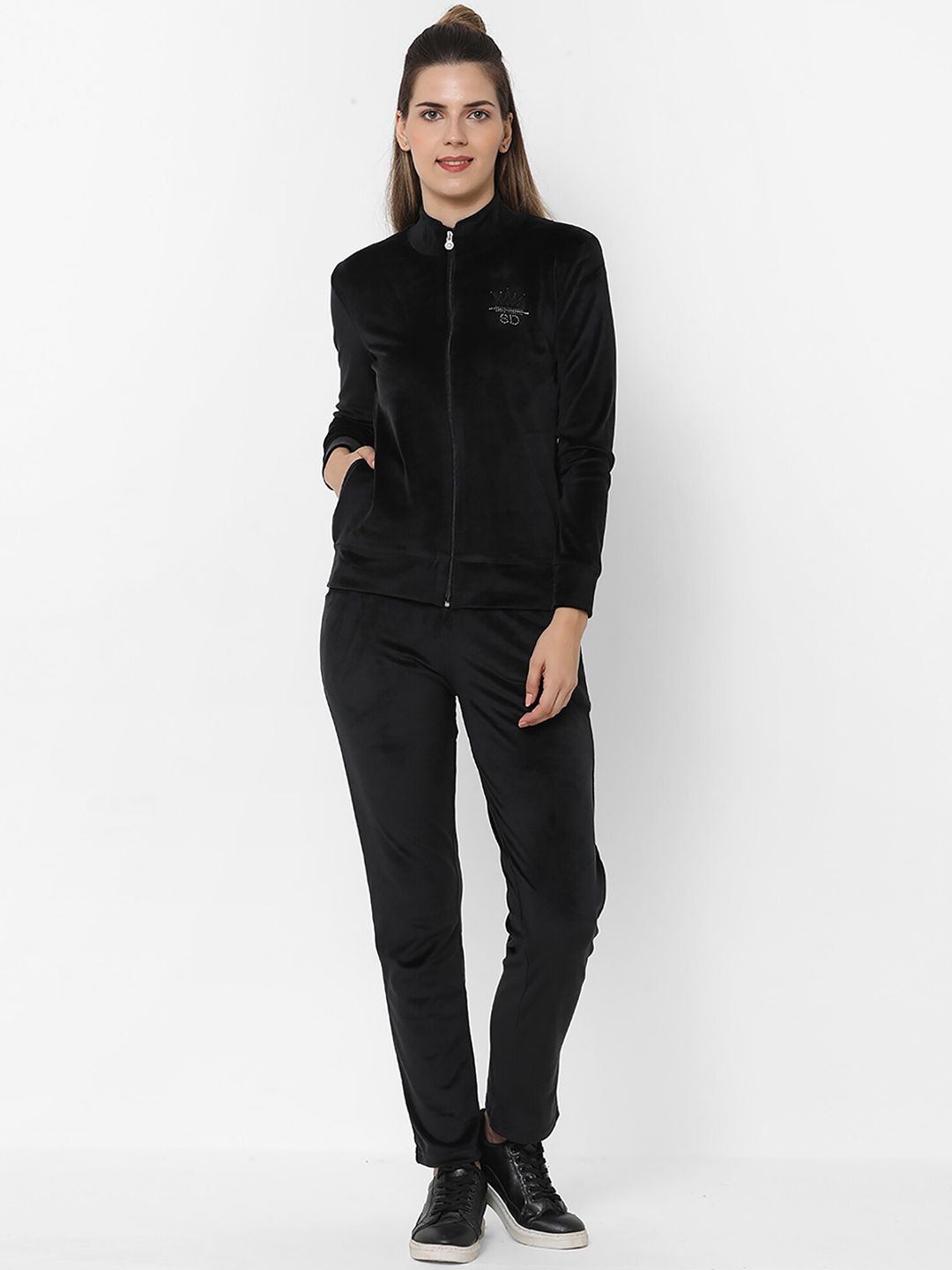 Sweet Dreams Women Black Solid Cotton Tracksuit Price in India