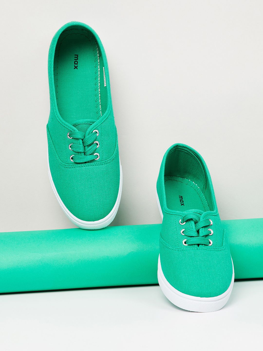 max Women Green Solid Sneakers Price in India