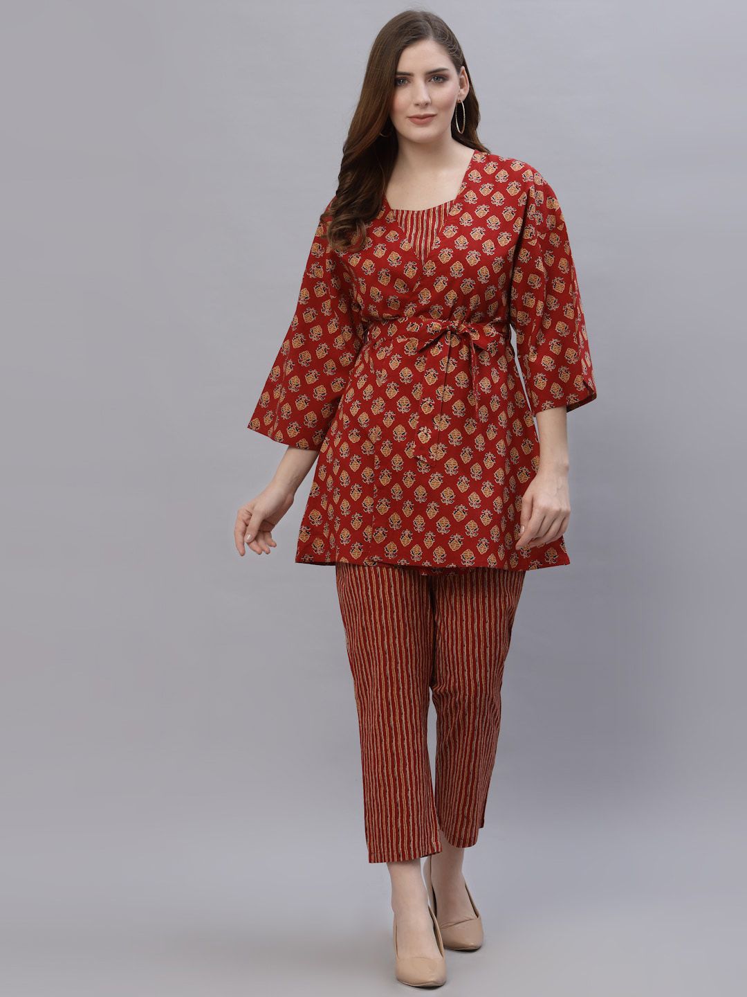 Ragavi Women Red Printed Pure Cotton Co-Ords Price in India