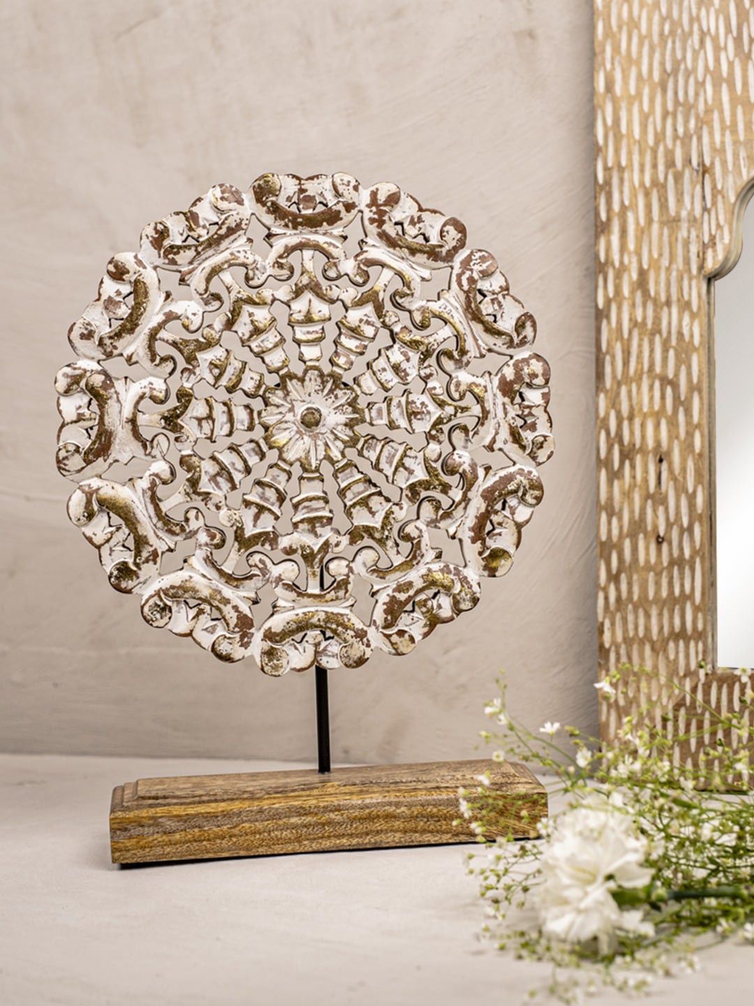The 7 DeKor White Mandala Wooden Table Accent Showpiece Price in India
