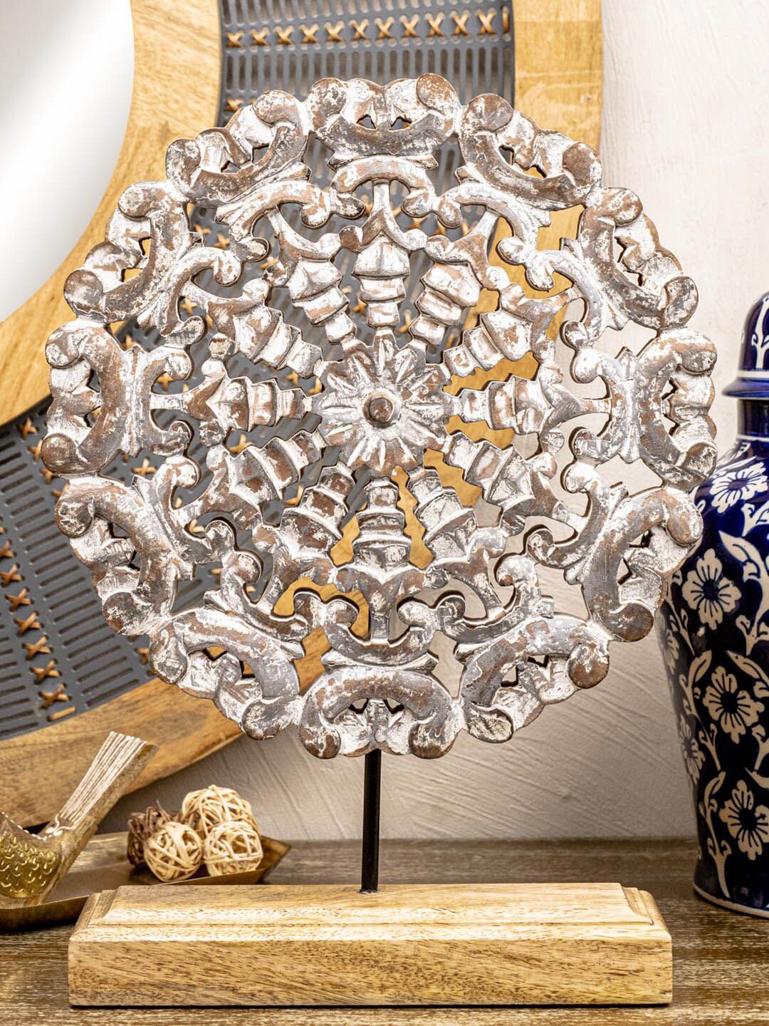 The 7 DeKor Grey Mandala Table Accent Showpiece Price in India