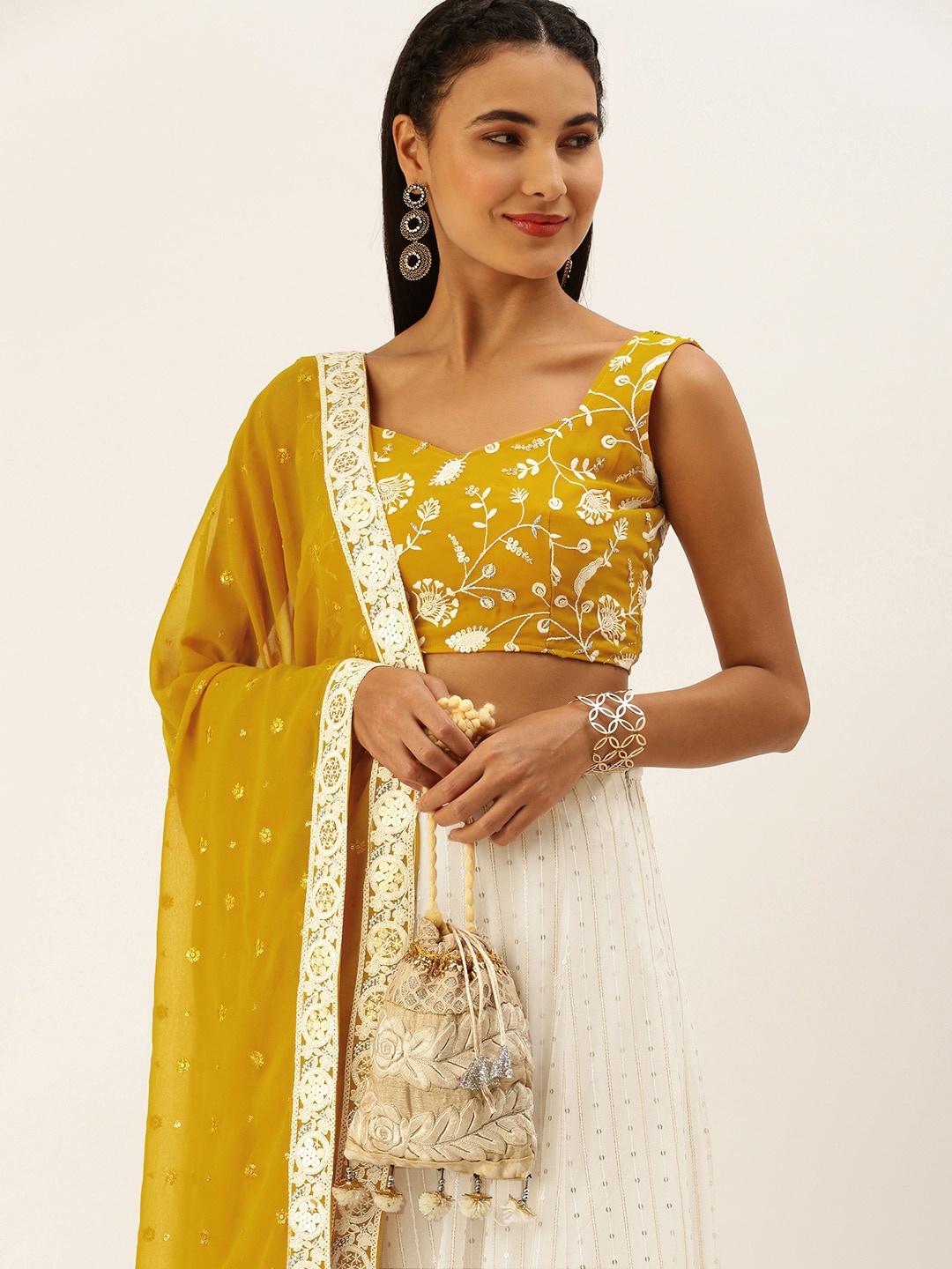 LOOKNBOOK ART White Georgette With Sequins & Embroidered Thread work Lehenga Choli Price in India
