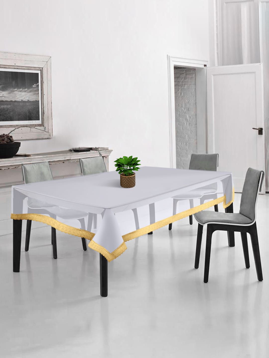 HOSTA HOMES Transparent & Gold-Toned  Lace 4-Seater Table Cover Price in India