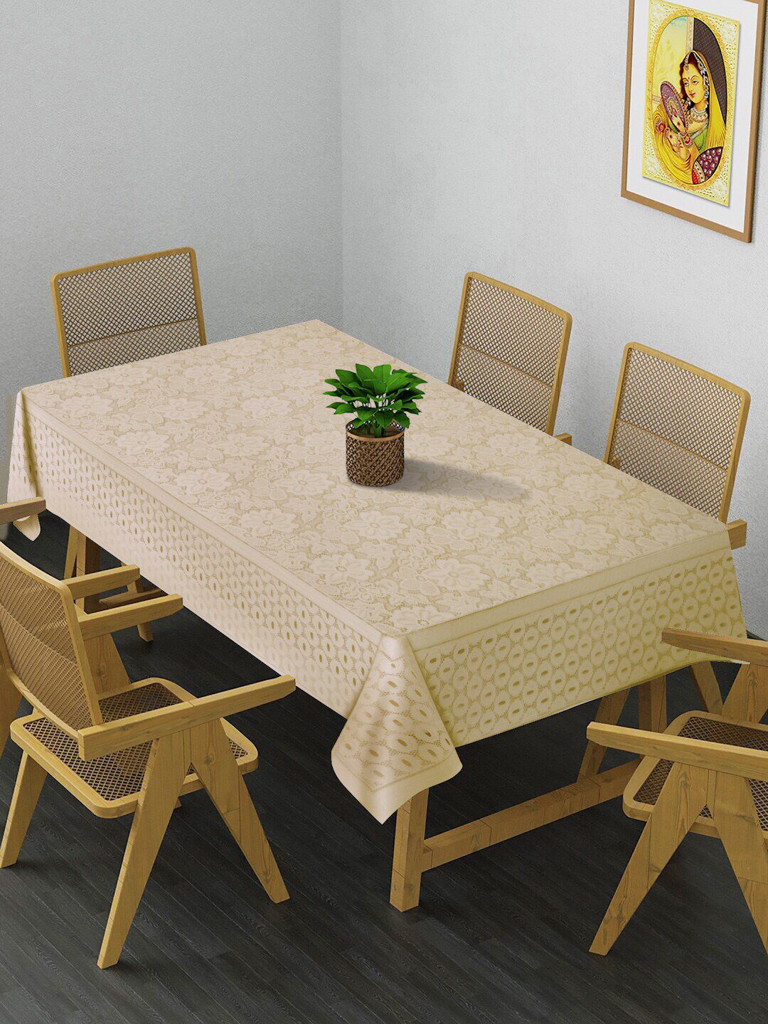 HOSTA HOMES Beige Floral 6 Seater Table Covers Price in India