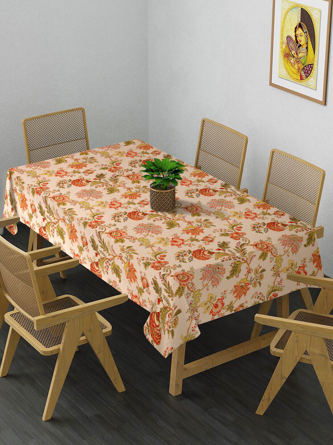 HOSTA HOMES Multi Floral Print Velvet 6 Seater Table Covers Price in India