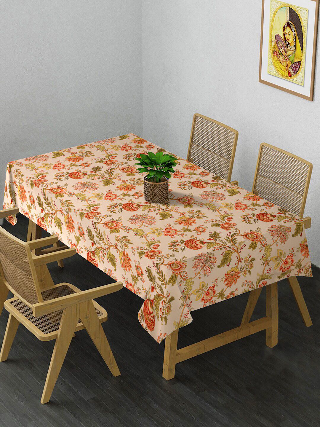 HOSTA HOMES Peach-Coloured & Green Printed 4-Seater Table Covers Price in India
