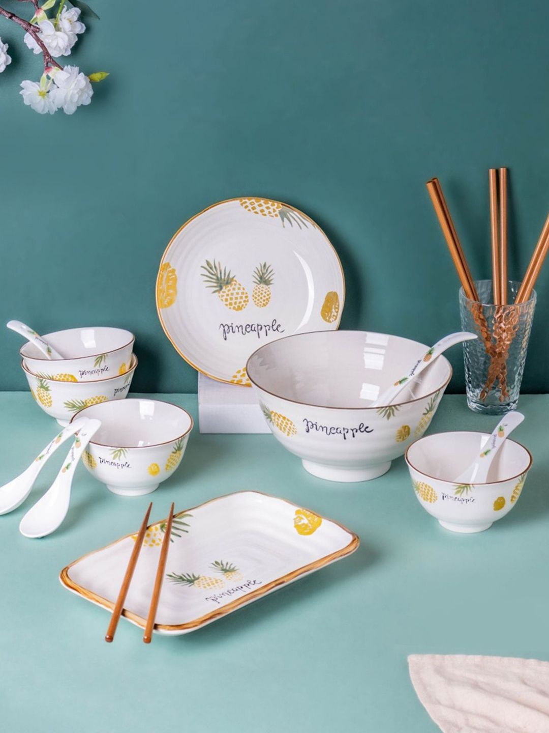 Nestasia  16 Pieces Printed Ceramic Glossy Dinner Set Price in India